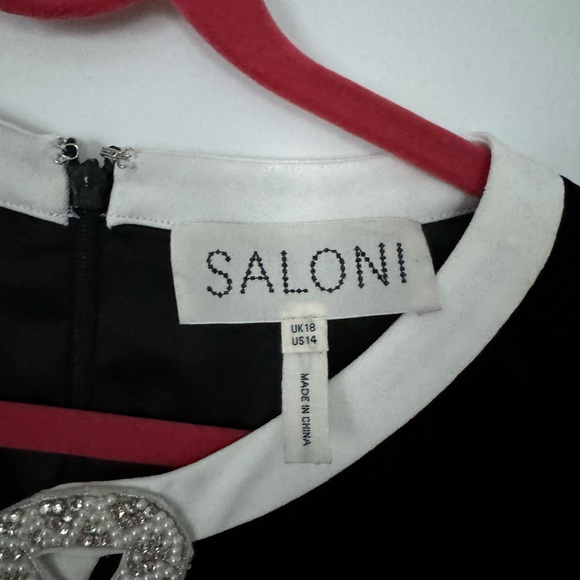 EUC Saloni Camille Bow- Front Mini Dress in black and white Size 14 - Picture 5 of 9